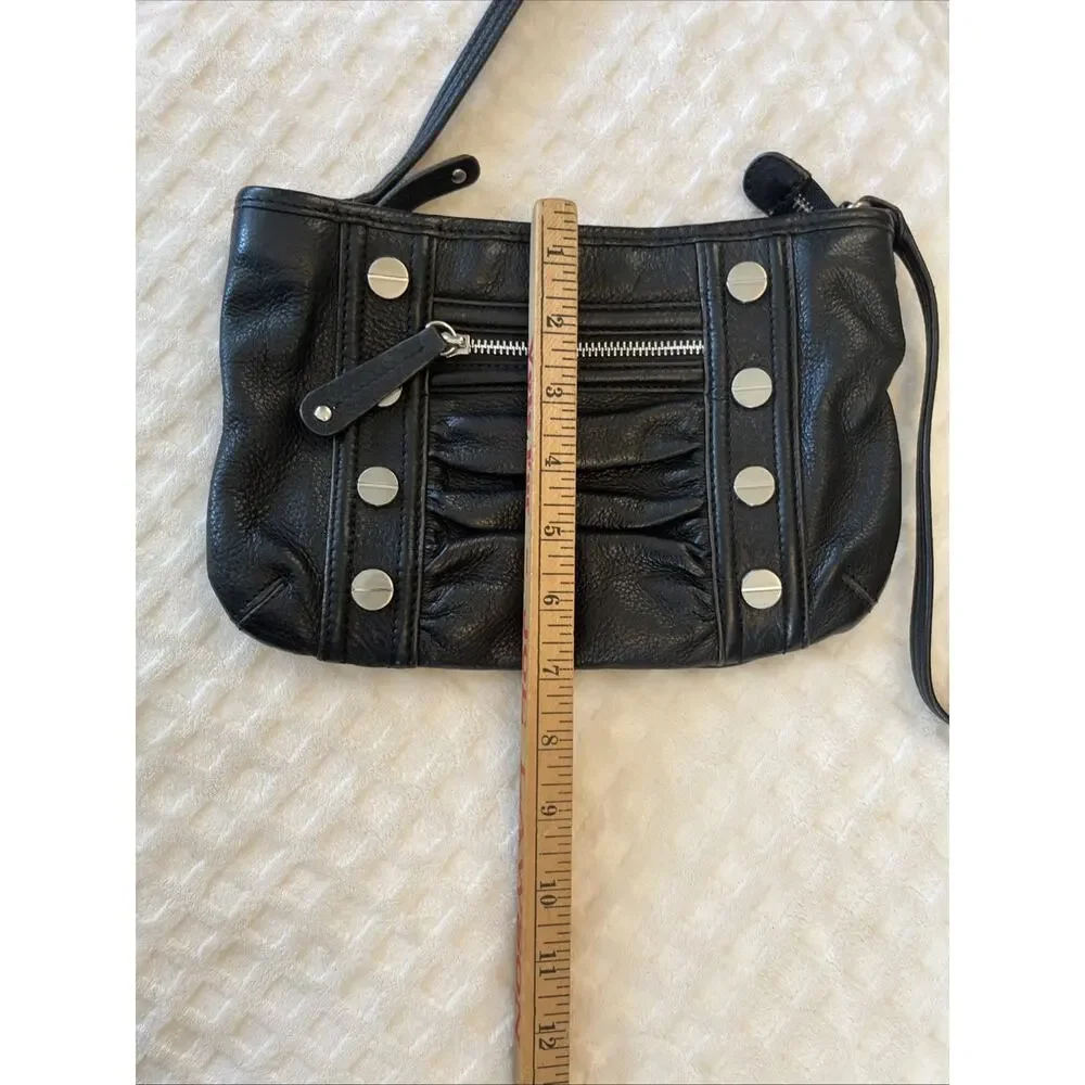B Markowsky Soft Black Leather Studded Crossbody Bag Purse Animal Print Interior